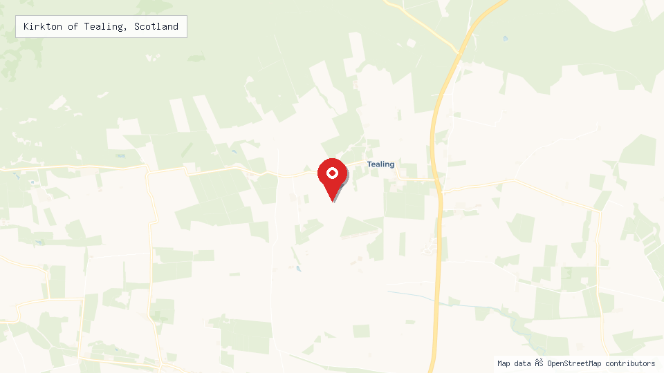 Street map of Kirkton of Tealing, Scotland with location pin