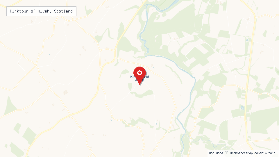 Street map of Kirktown of Alvah, Scotland with location pin
