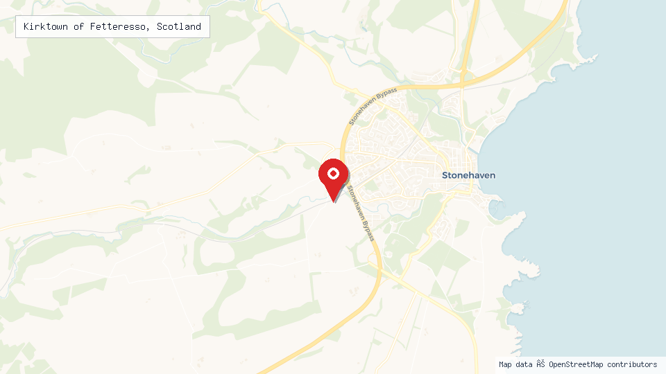 Street map of Kirktown of Fetteresso, Scotland with location pin
