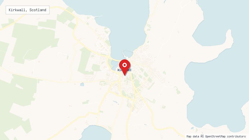 Street map of Kirkwall, Scotland with location pin