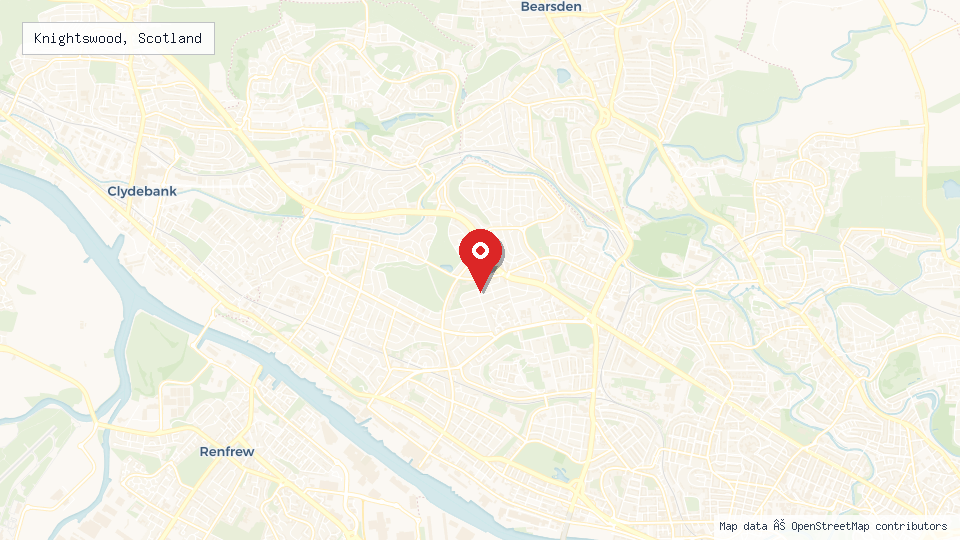 Street map of Knightswood, Scotland with location pin