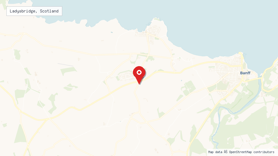 Street map of Ladysbridge, Scotland with location pin