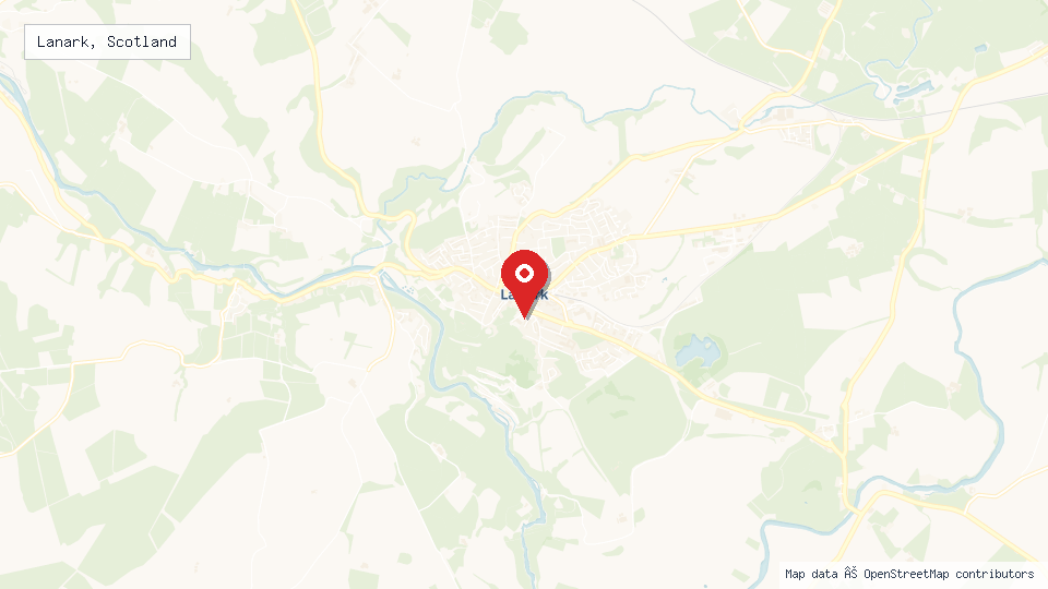 Street map of Lanark, Scotland with location pin