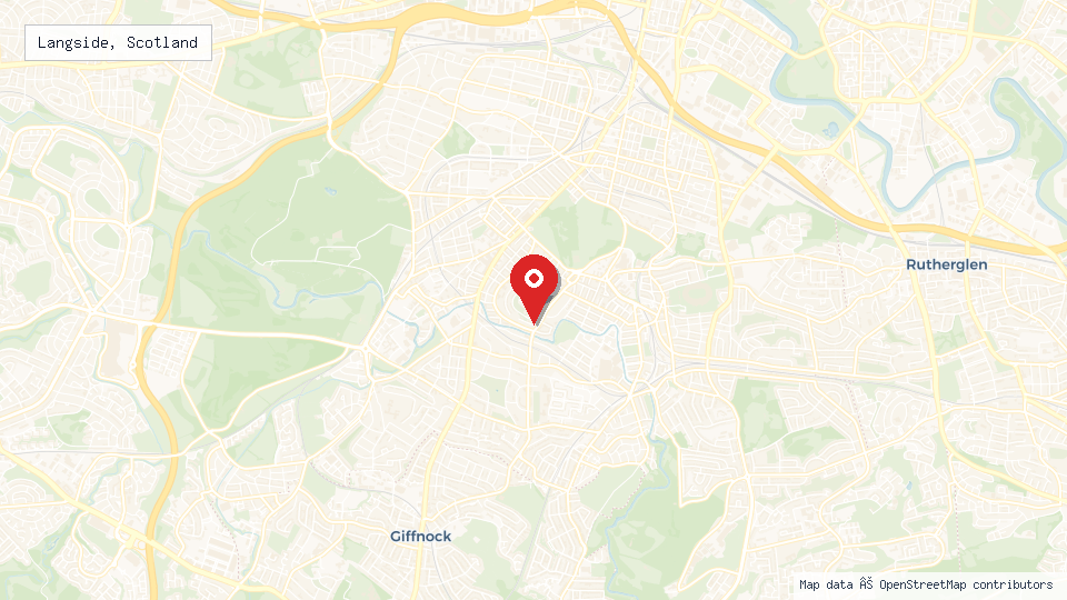 Street map of Langside, Scotland with location pin