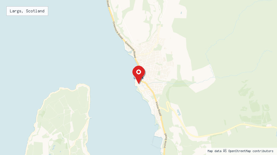 Street map of Largs, Scotland with location pin