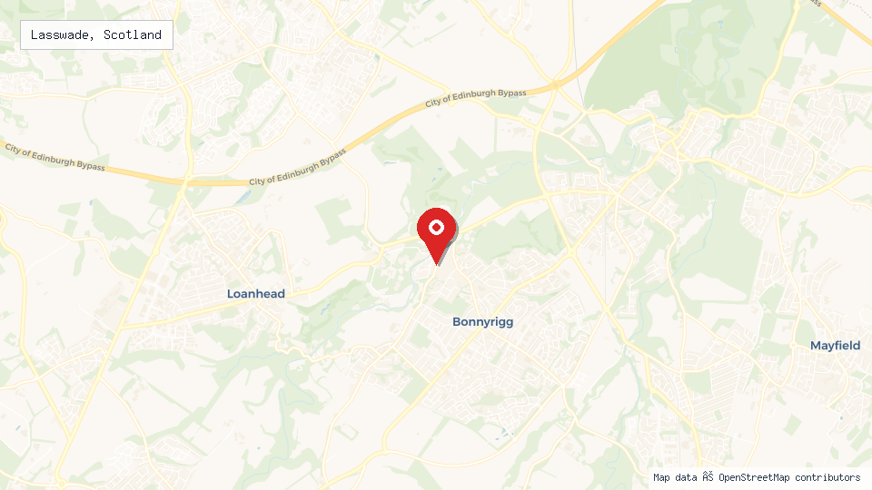 Street map of Lasswade, Scotland with location pin