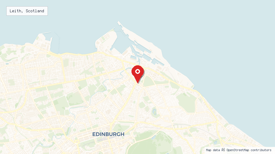 Street map of Leith, Scotland with location pin