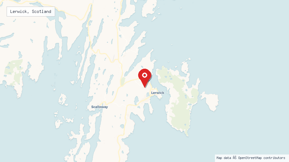 Street map of Lerwick, Scotland with location pin