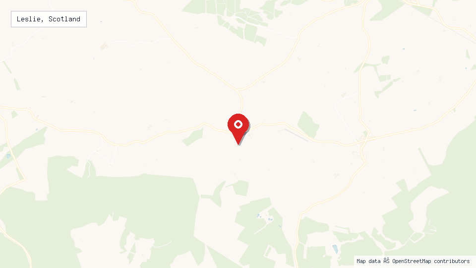 Street map of Leslie, Scotland with location pin