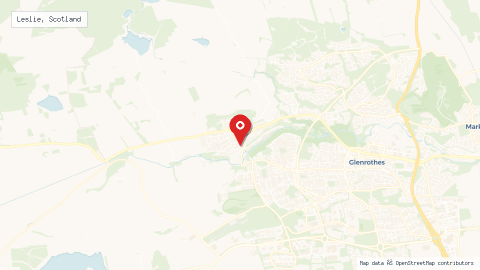 Street map of Leslie, Scotland with location pin