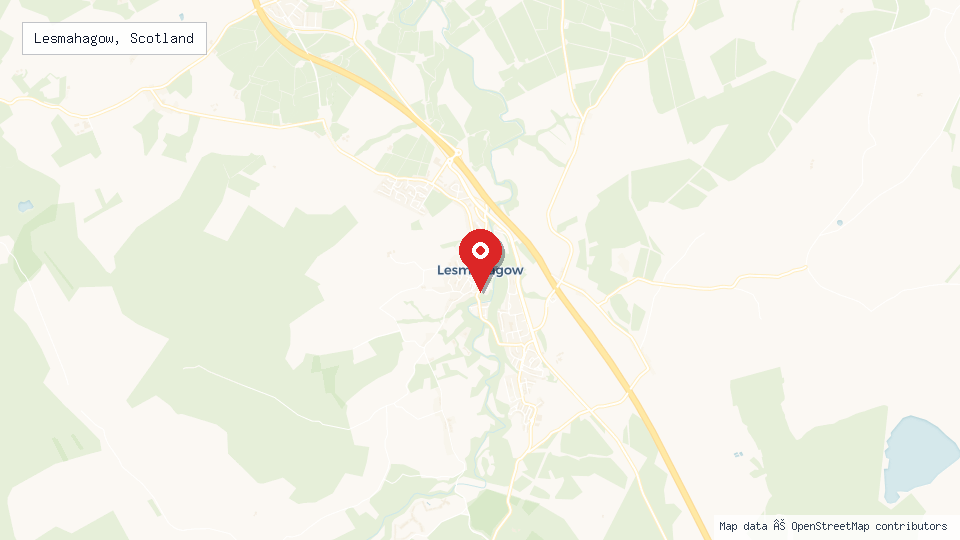 Street map of Lesmahagow, Scotland with location pin