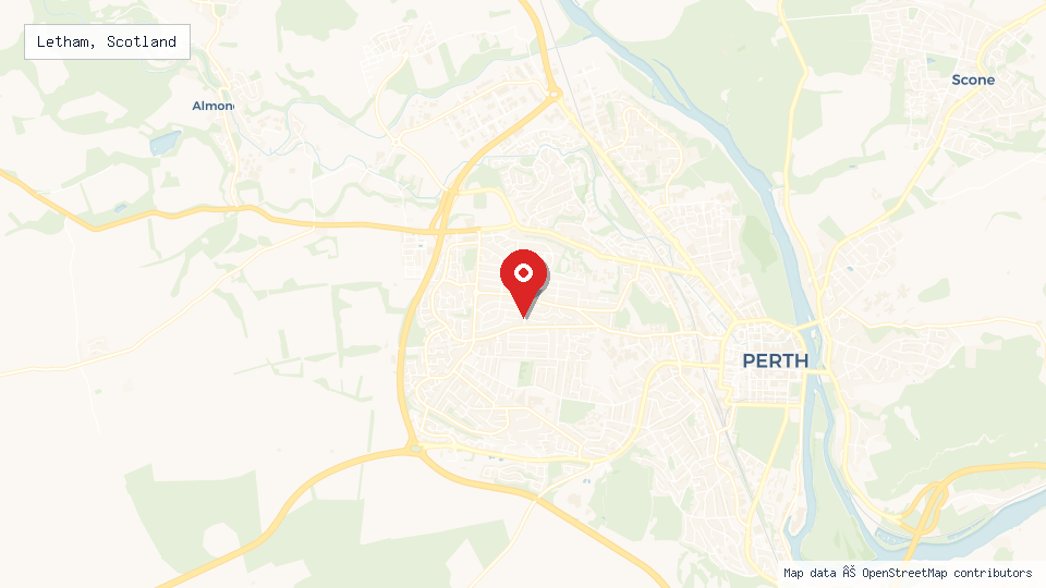 Street map of Letham, Scotland with location pin