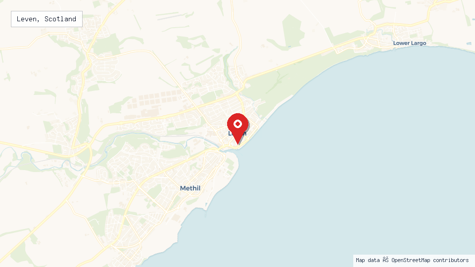 Street map of Leven, Scotland with location pin