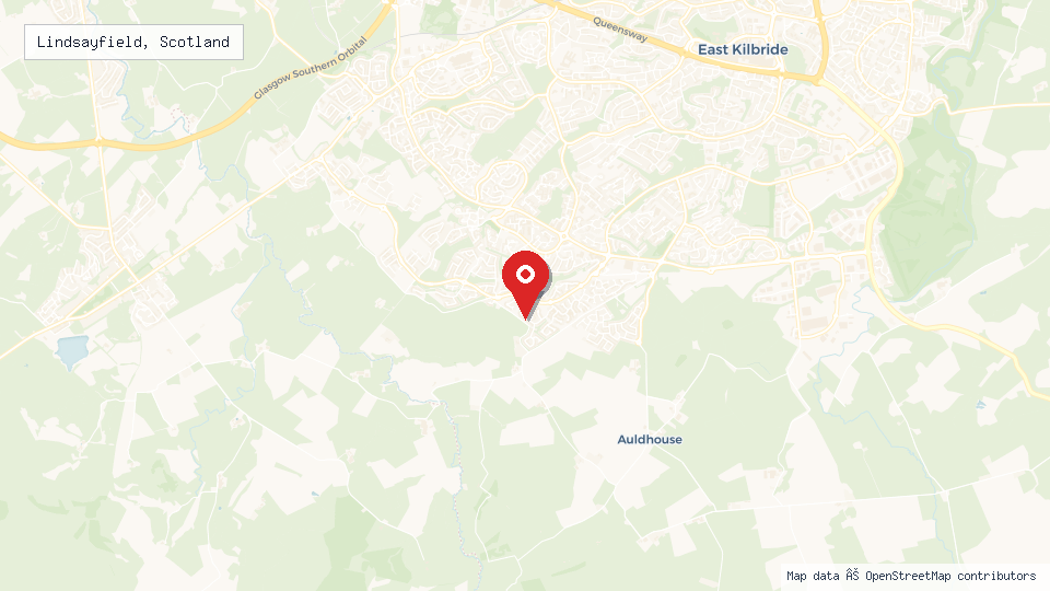 Street map of Lindsayfield, Scotland with location pin