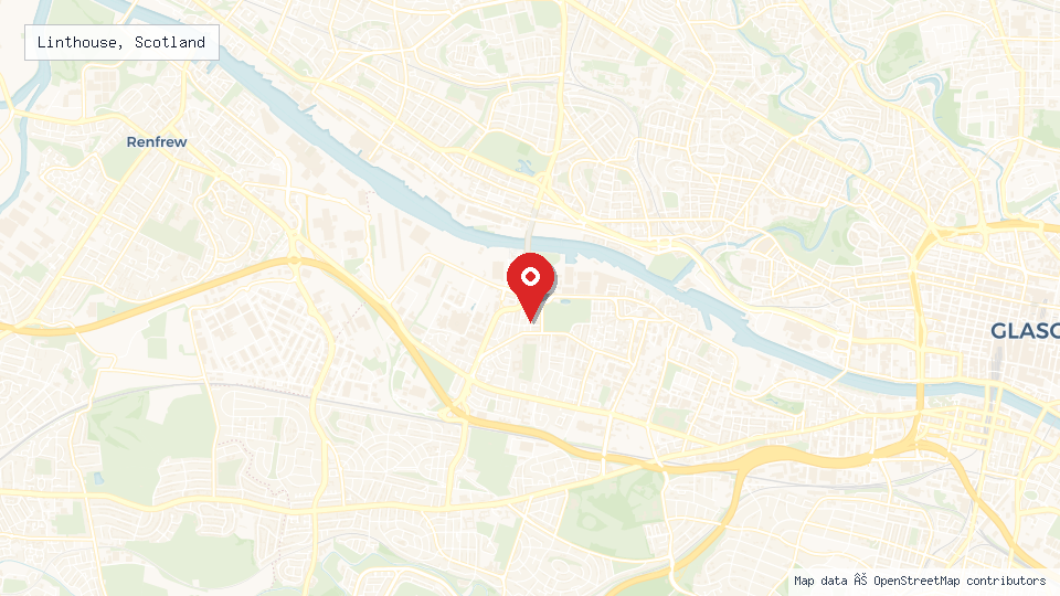 Street map of Linthouse, Scotland with location pin