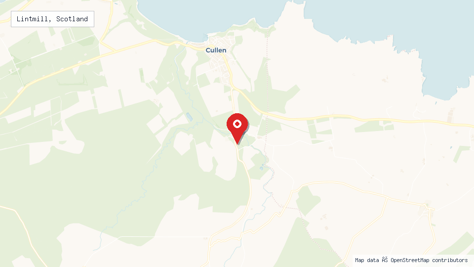 Street map of Lintmill, Scotland with location pin