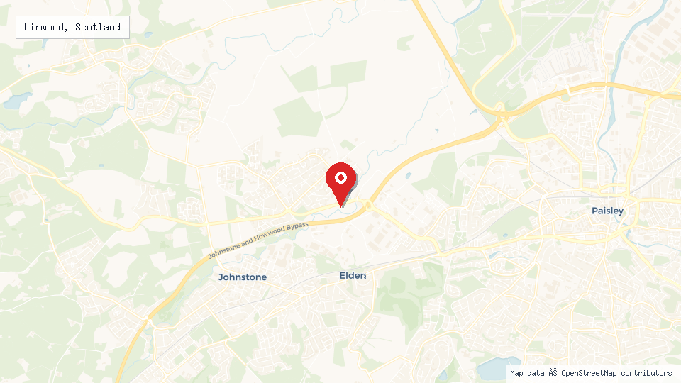 Street map of Linwood, Scotland with location pin
