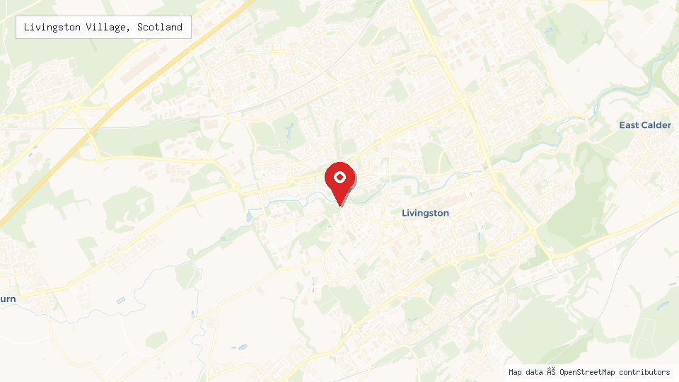 Street map of Livingston Village, Scotland with location pin