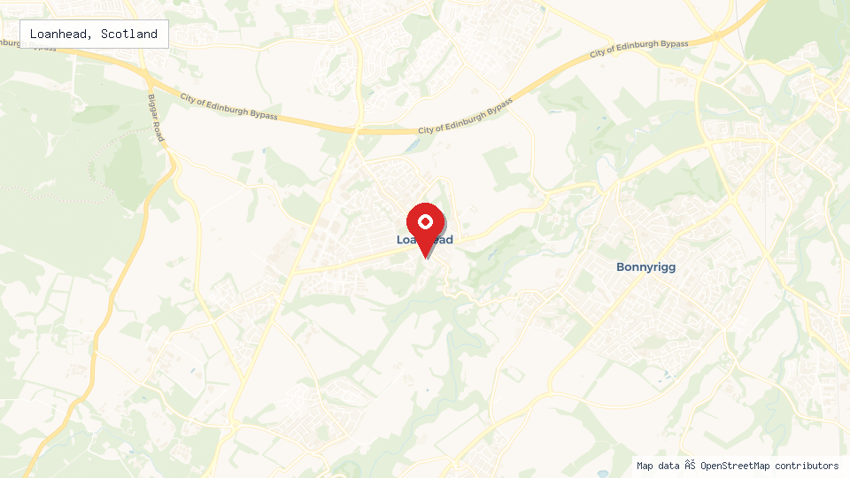 Street map of Loanhead, Scotland with location pin