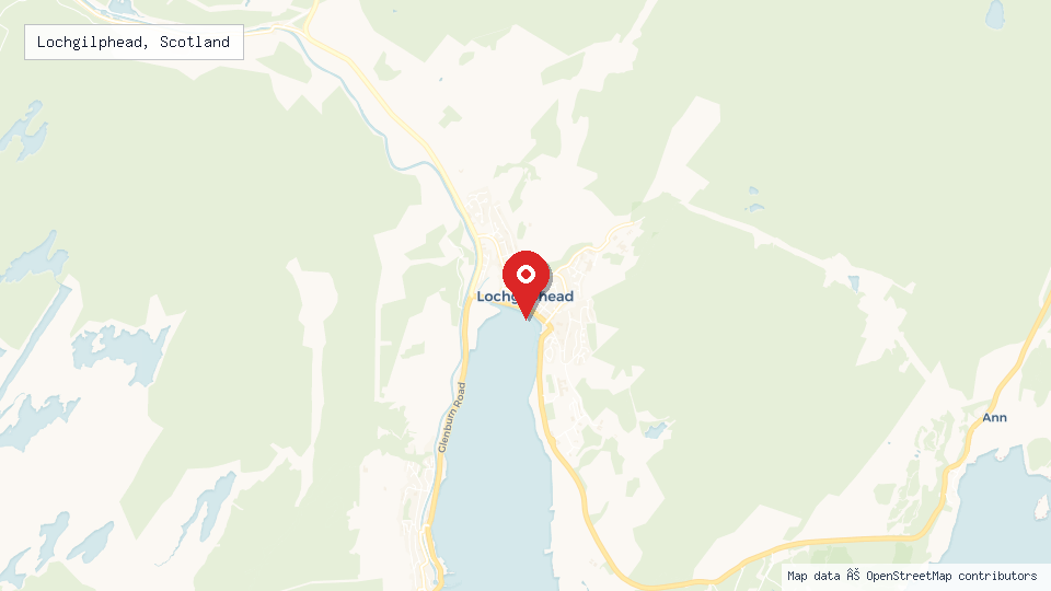 Street map of Lochgilphead, Scotland with location pin