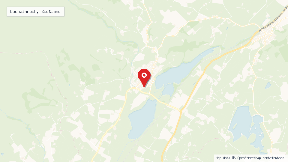 Street map of Lochwinnoch, Scotland with location pin