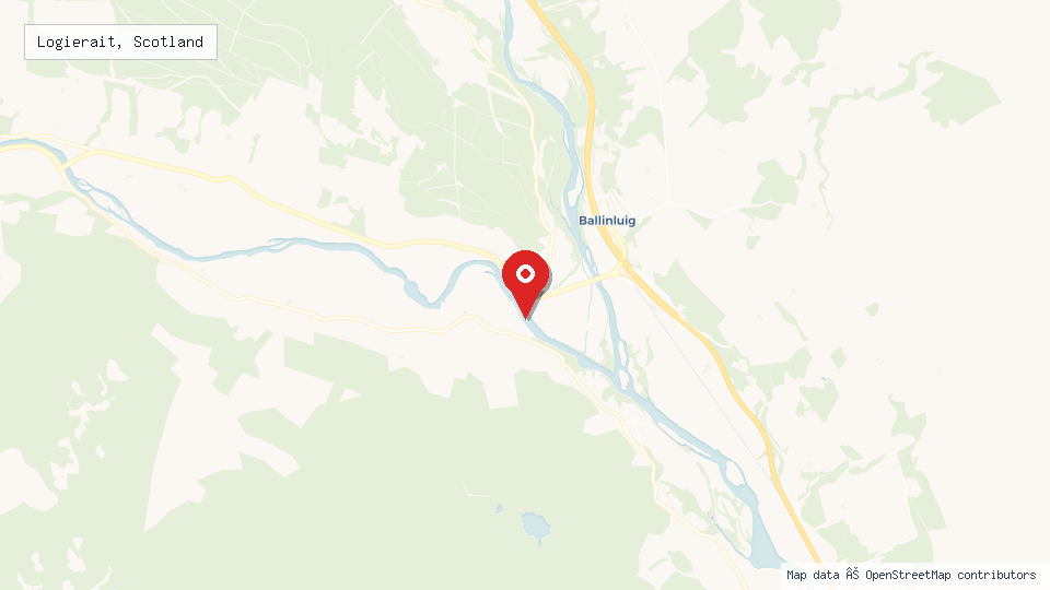 Street map of Logierait, Scotland with location pin