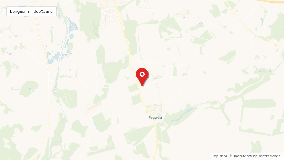 Street map of Longmorn, Scotland with location pin