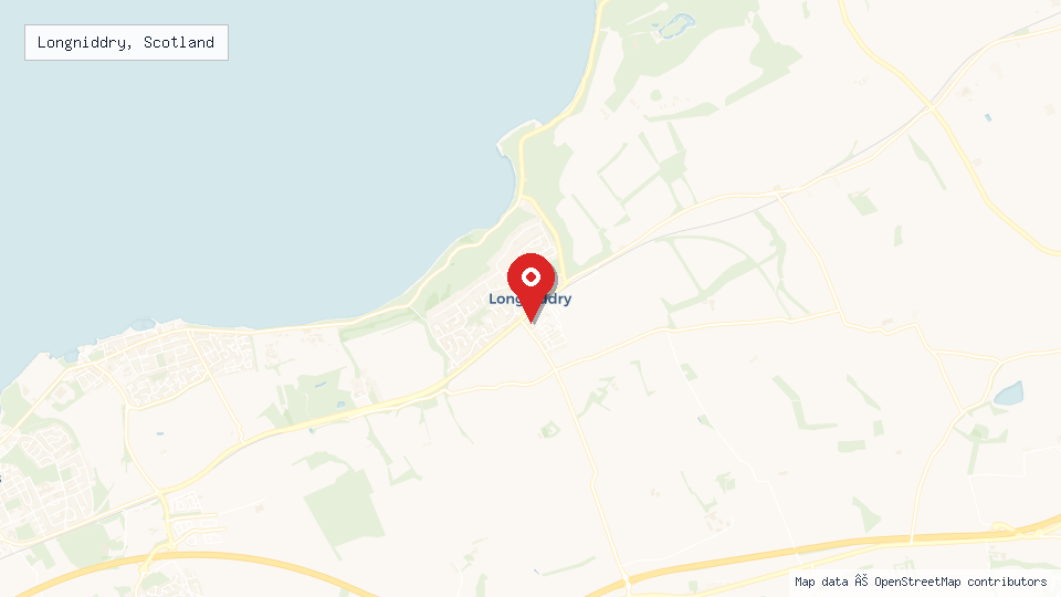 Street map of Longniddry, Scotland with location pin