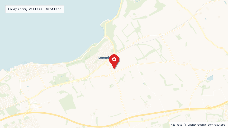 Street map of Longniddry Village, Scotland with location pin