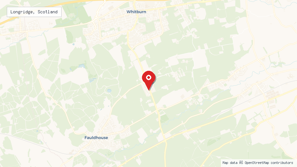 Street map of Longridge, Scotland with location pin