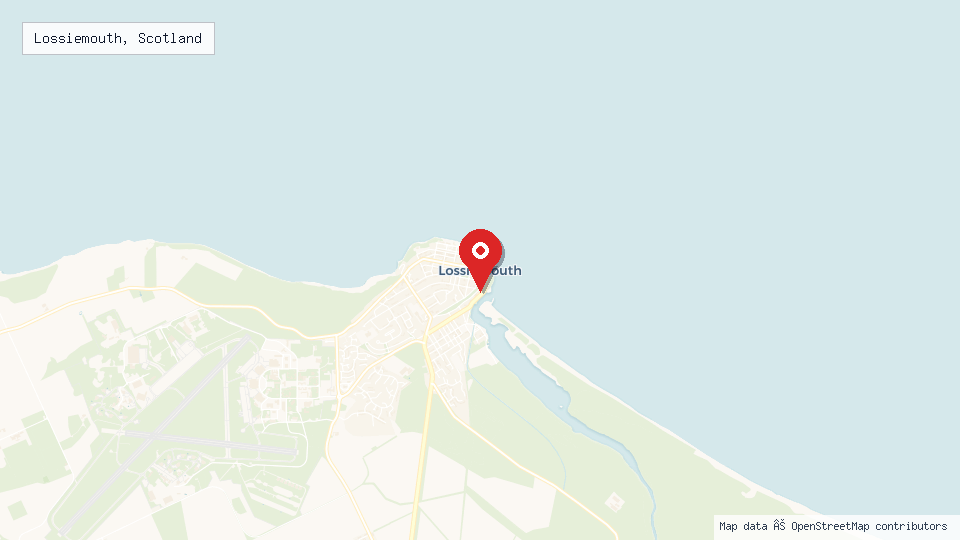 Street map of Lossiemouth, Scotland with location pin