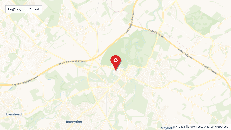 Street map of Lugton, Scotland with location pin