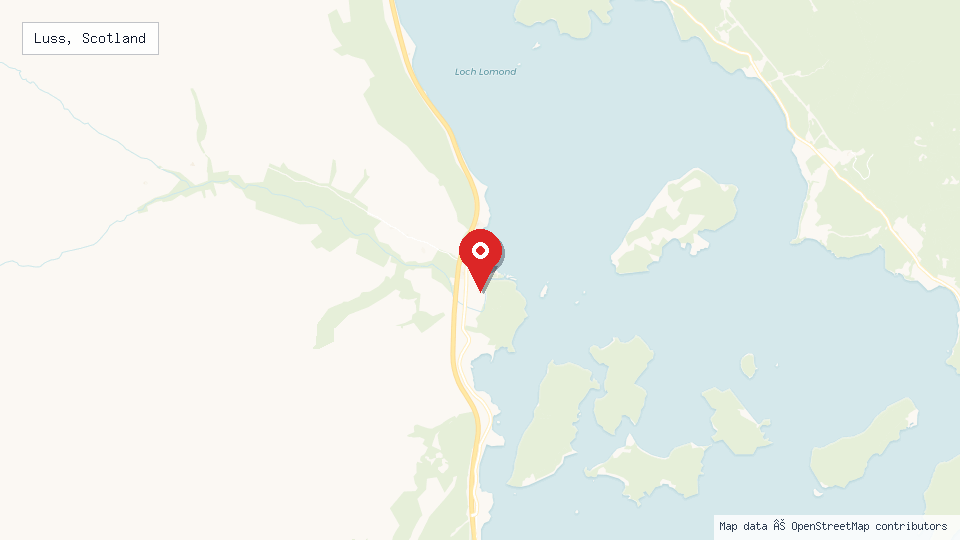 Street map of Luss, Scotland with location pin