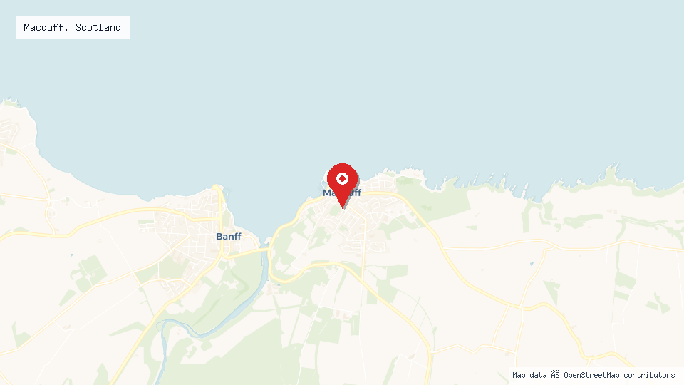 Street map of Macduff, Scotland with location pin