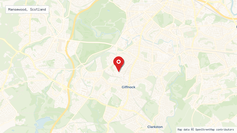 Street map of Mansewood, Scotland with location pin