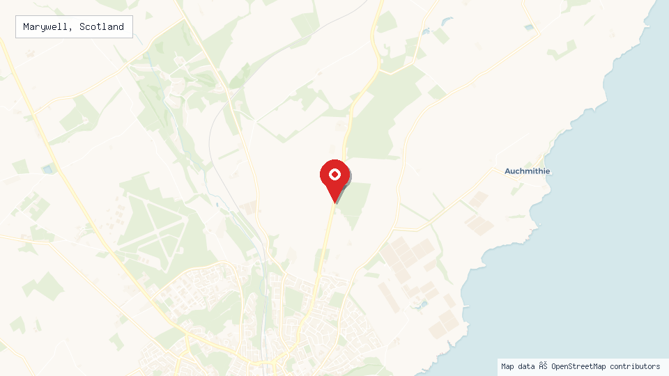 Street map of Marywell, Scotland with location pin