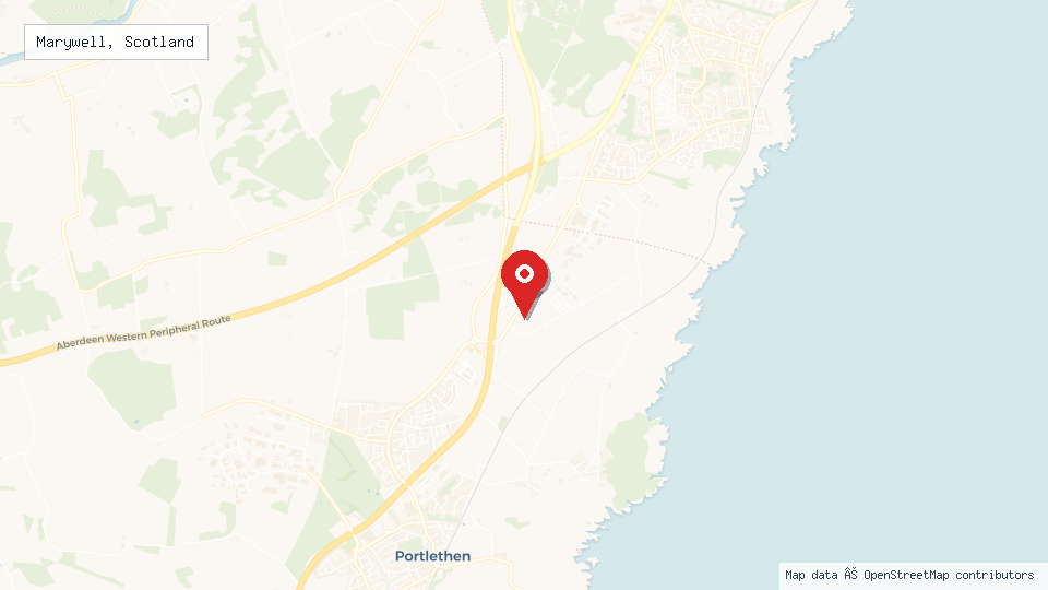 Street map of Marywell, Scotland with location pin