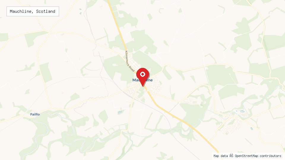 Street map of Mauchline, Scotland with location pin