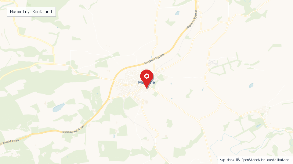 Street map of Maybole, Scotland with location pin