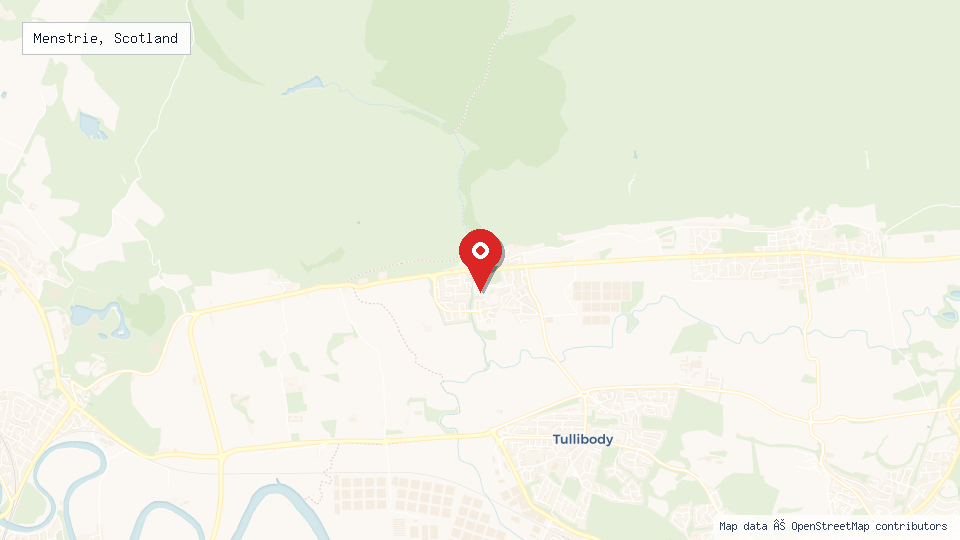 Street map of Menstrie, Scotland with location pin