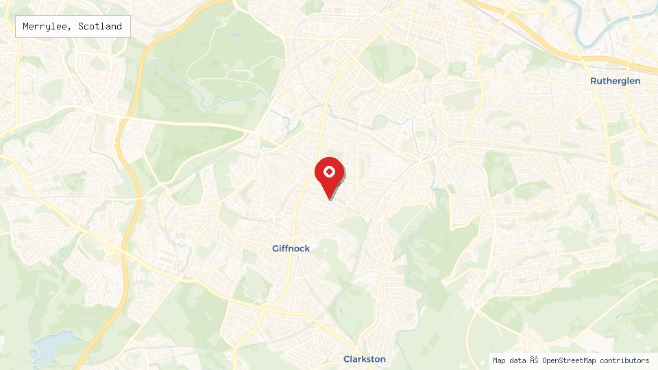 Street map of Merrylee, Scotland with location pin