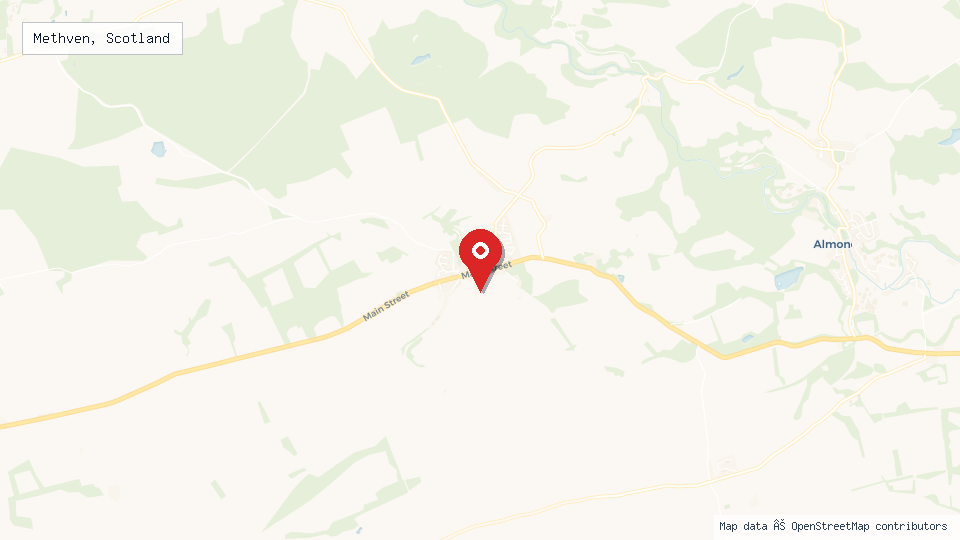 Street map of Methven, Scotland with location pin