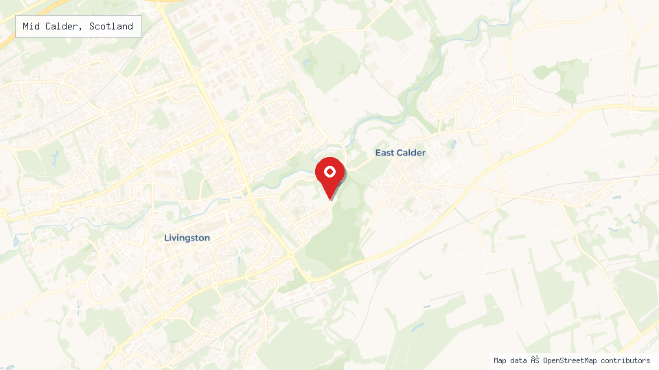 Street map of Mid Calder, Scotland with location pin