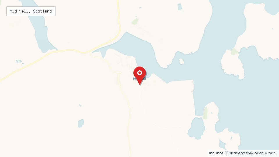 Street map of Mid Yell, Scotland with location pin