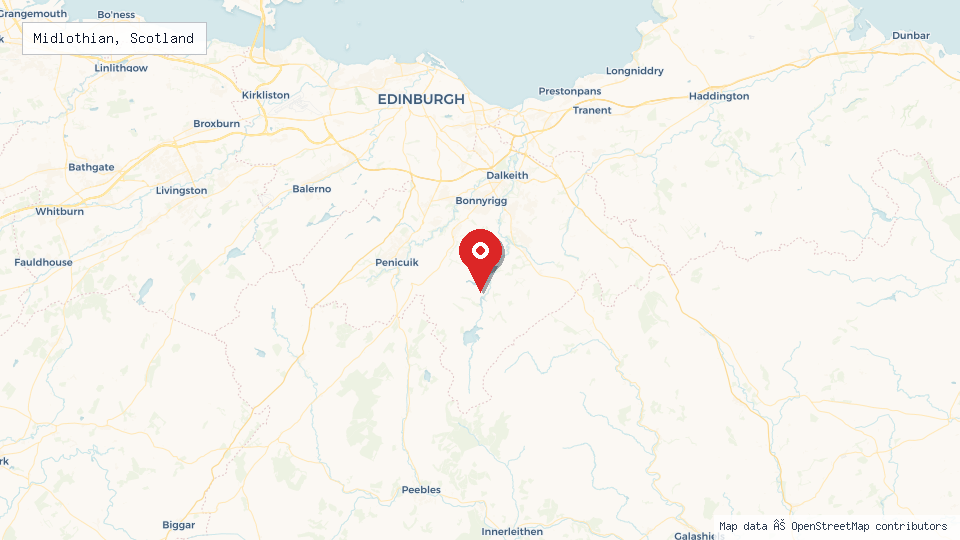 Street map of Midlothian, Scotland with location pin