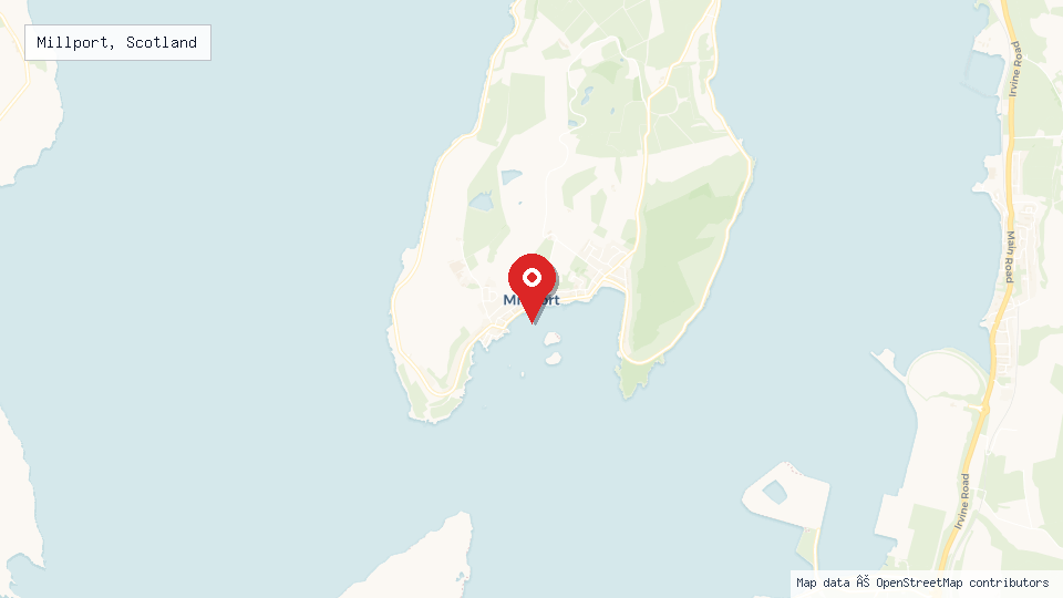 Street map of Millport, Scotland with location pin