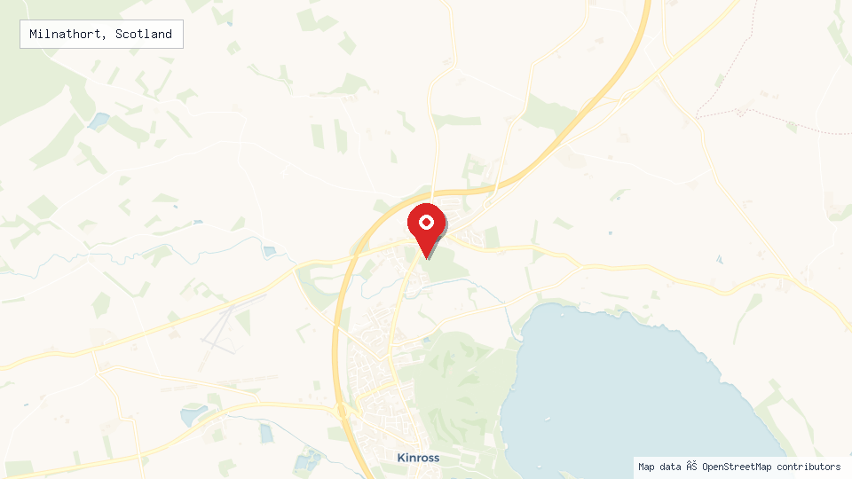 Street map of Milnathort, Scotland with location pin