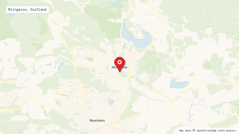 Street map of Milngavie, Scotland with location pin