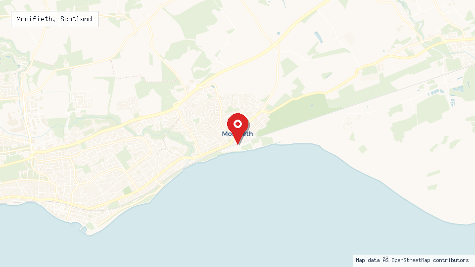 Street map of Monifieth, Scotland with location pin