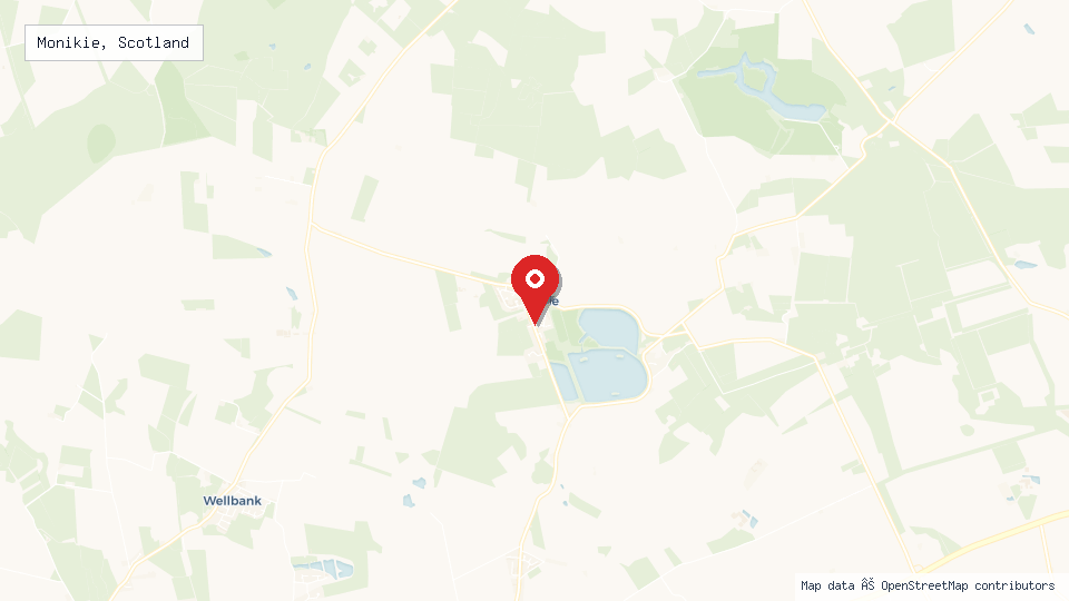 Street map of Monikie, Scotland with location pin